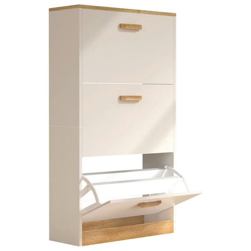 Mid.you Schuhschrank Halom, Weiß, Honigeiche, Holzwerkstoff, 59x105x22 cm, stehend, Garderobe, Schuhaufbewahrung, Schuhschränke