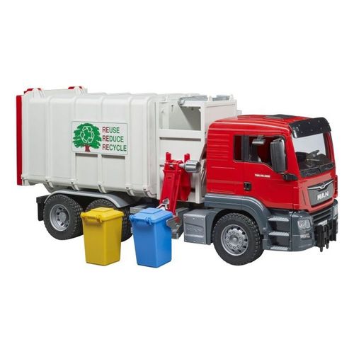 Bruder bruder 03761 MAN TGS Seitenlader Müll-LKW und 2 Mülltonnen