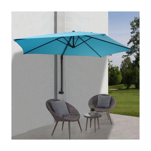 Wandschirm Acerra, Ampelschirm Balkonschirm Sonnenschirm, 3m neigbar, Polyester Alu/Stahl 9kg ~ türkis