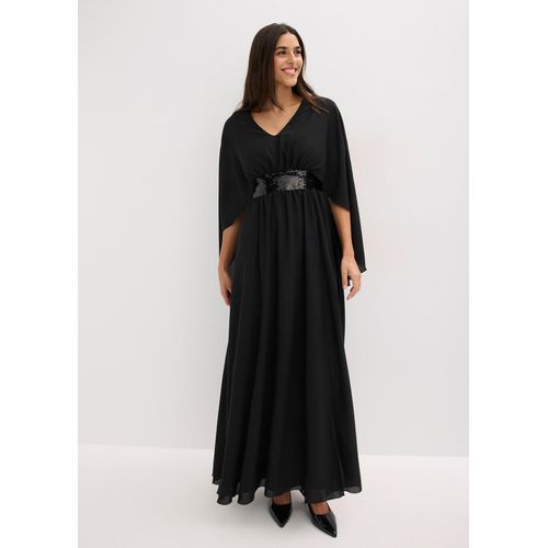bonprix Abendkleid aus feinem Chiffon mit Pailletten-Einsatz, schwarz, Gr.42, Elegantes Abendkleid aus feinem Chiffon mit halblangem Cape und glänzendem Pailletten-Einsatz in der Taille