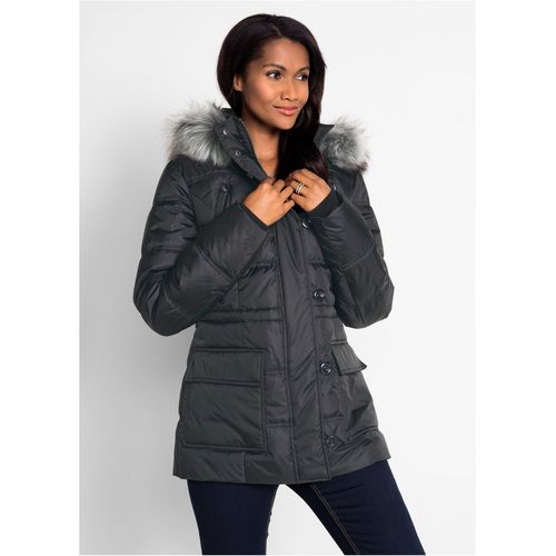 bonprix Steppjacke mit Kapuze, schwarz, Gr.40, Moderne, dick wattierte Steppjacke mit Kapuze und abtrennbarer Fellimitatverzierung