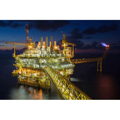 Fototapete PAPERMOON "BOHRPLATTFORM-OFFSHORE GOLF THAILAND ERDÖL GAS INSEL", bunt, B:5m L:2,8m, Vlies, Tapeten