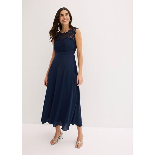 bonprix Maxikleid mit Spitze, blau, Gr.38, Elegantes Abendkleid mit Spitze im Oberteil und einem Rücken-Cut-Out