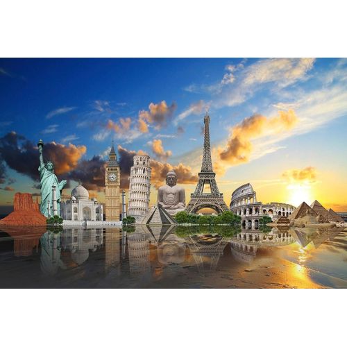 Fototapete PAPERMOON "Weltdenkmäler", bunt, B:4,5m L:2,8m, Vlies, Tapeten