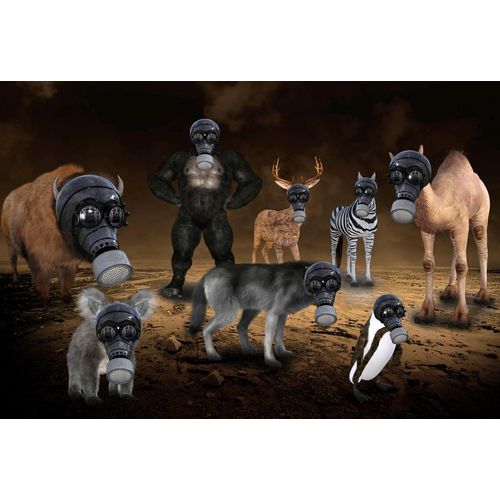 Fototapete PAPERMOON "Gasmasken Tiere", bunt, B:5m L:2,8m, Vlies, Tapeten
