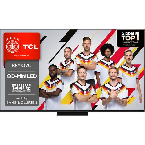 TCL Mini-LED-Fernseher "85Q7CX2", Energieeffizienz: D, schwarz, 85, Fernseher, Audio von Bang & Olufsen, Präzises Dimming, Smart TV, Apple TV, 4K HDR, Mini-LED-Fernseher