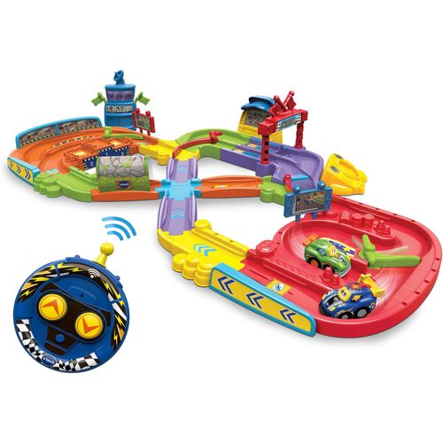 Autorennbahn VTECH "Tut Tut Baby Flitzer - RC Autorennbahn", bunt, Autorennbahnen, KinderB:24cm H:75cm T:135cm, Kunststoff, Autorennbahn, mit Soundeffekt; inkl. RC-Flitzer und motorisierter Rennwagen, B:24cm H:75cm T:135cm