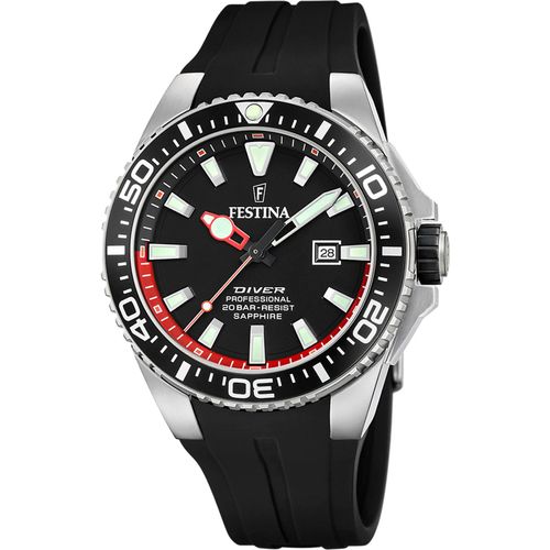 Taucheruhr FESTINA "Diver Collection", schwarz, Armbanduhren, Armbanduhr, Herrenuhr, Taucheruhr, Silikonarmband, Datum