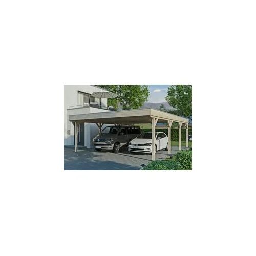 Doppelcarport SKANHOLZ "Grunewald", beige (natur), B/H/T: 590cm x, Carports, mit Aluminiumdach