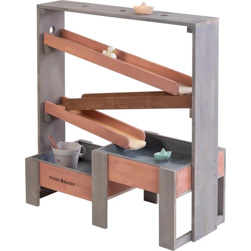 Wasserbahn MUDDY BUDDY "Aqua Tower", rosa (warmgrau, puderrosa), Wasserbahnen, Kinder, B/H/L: 44cm x 105cm x 100cm, Holz, inkl 2 großer Auffangbecken, warmgrau-puderrosa, B:44cm H:105cm L:100cm