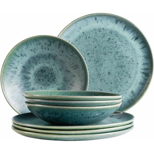 Tafelservice MÄSER "CARELLIA, aus Steinzeug", blau, 8 Stk., Steinzeug, Geschirr-Sets, Tafelservice, Teller Set, Geschirr-Set, Service