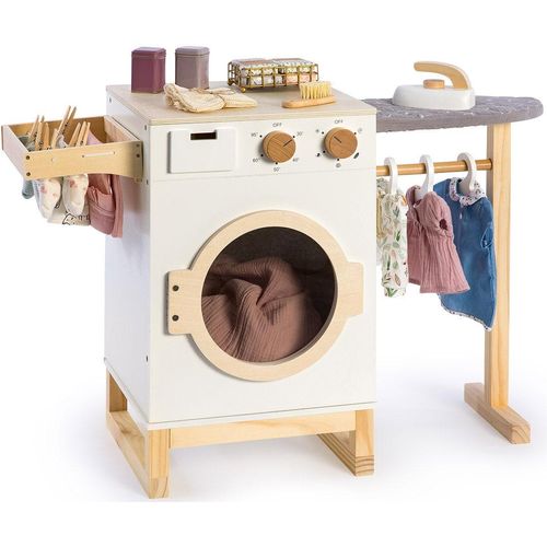 Kinder-Haushaltsset MUSTERKIND "Wasch- und Bügelcenter Rumex", grau (natur, weiß, grau), Spielzeug-Haushaltsgeräte, KinderB:85cm H:55cm T:35cm, Holz, Kinder-Haushaltsset, aus Holz, B:85cm H:55cm T:35cm