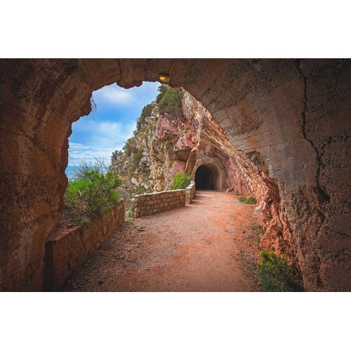 Fototapete PAPERMOON "Felsentunnel Petrovac Bay", bunt, B:4m L:2,6m, Vlies, Tapeten
