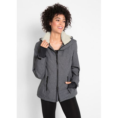 bonprix wasserdichte Outdoor-Funktions-Jacke mit Teddyfleece, grau, Gr.44, Attraktive Regenjacke mit Reißverschlusstaschen, aus Fleece