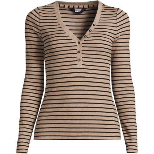 Fließendes Doppeljersey-Henleyshirt, Damen,  Braun, Elasthan/Polyester/Viskose, by Lands' End