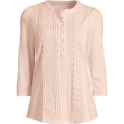 Shirt aus Baumwoll/Modalmix mit Lochstickerei mit 3/4-Ärmeln, Damen,  Pink, Baumwolle Modal, by Lands' End