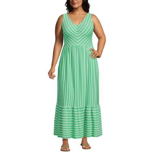 Maxikleid aus Baumwolle/Modal-Mix mit V-Ausschnitt, Damen,  Grün, Elasthan/Baumwoll-Mischung/Baumwolle Modal, by Lands' End