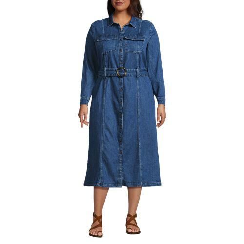 Wadenlanges Soft Denim Kleid, Damen,  Blau, Baumwoll-Mischung, by Lands' End