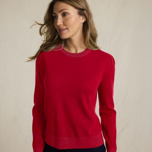 Merino-Pullover mit Lurex-Ausschnitt, Damen,  Rot, Wolle, by Lands' End
