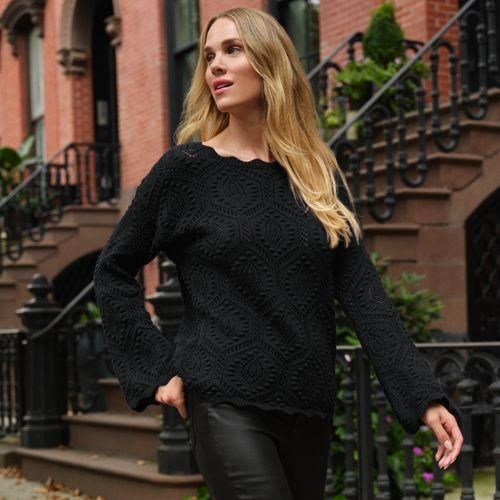 Noppenpullover, Damen,  Schwarz, Baumwolle, by Lands' End