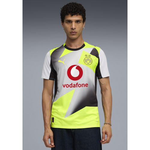 Fußballtrikot PUMA "BVB AWAY JERSEY REPLICA", Herren, Gr. M, silber mist, gelb alert, Web, Obermaterial: 100% Polyester, bedruckt, regular fit normal, Rundhals, Trikots Fußballtrikot, für Fußball, Kurzarm, Rundhalsausschnitt, mit Print-Applikationen