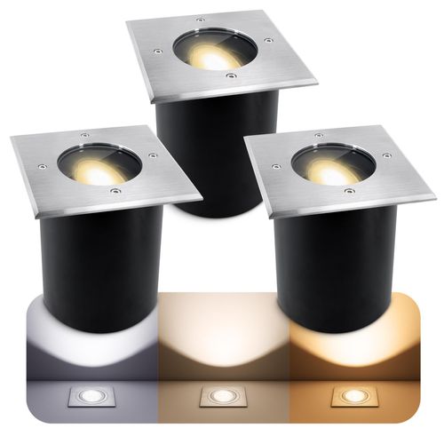 3 Stück SSC-LUXon JUAVI schwenkbarer Bodeneinbaustrahler eckig IP67 - mit LED GU10 5W LumiFLEX 230V - Bodenstrahler befahrbar