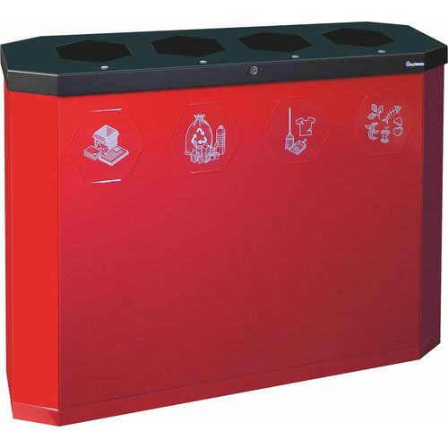Abfallsammler mit offener Einwurfsöffnung | 4x45 Liter, HxBxT 83x120x35,5cm | Rubinrot