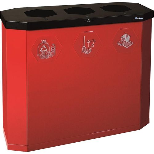 Abfallsammler mit offener Einwurfsöffnung | 3x45 Liter, HxBxT 83x95x35,5cm | Rubinrot