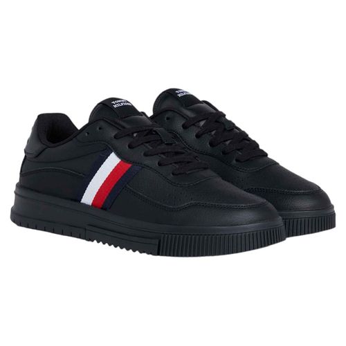 Tommy Hilfiger - Herren Sneaker "Supercup", gestreift, Leder PP6779 (42 EU) (Schwarz)