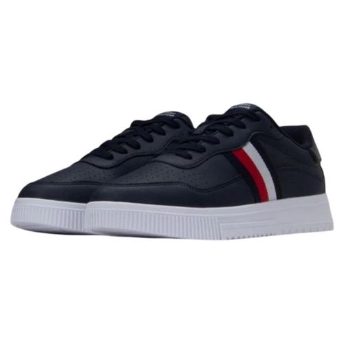 Tommy Hilfiger - Herren Sneaker "Supercup", gestreift, Leder PP6779 (43 EU) (Dunkles Marineblau)