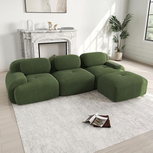 Clinvia Modulares sofa, Ecksofa, 3-4 Sitzer Sofa, Cordstoff Sofa, haustierfreundlich, Cord, ohne Montage, Grün
