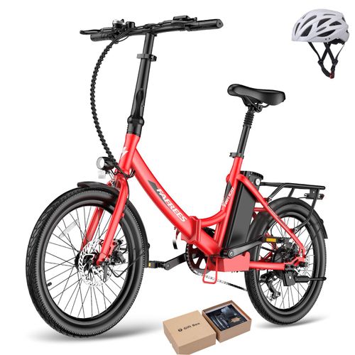 Falt-Pedelec 20 Zoll 250 W Shimano 7-Gang 36 V 20 Ah 720 Wh Akku 120 km Reichweite IPX5, Rot
