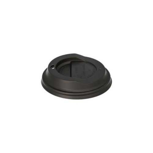 Papstar To-go Deckel C-PLA schwarz Ø 9 cm, Trinköffnung, EN 13432, bis 85 °C, passend für 9‑cm Becher, 50er Pack