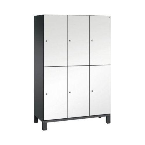 C+P Doppelstöckiger Spind Cambio, 3 Abteile, 6 Fächer, auf Füßen, B 1200 x T 525 x H 1980 mm, schwarzgrau/weiß