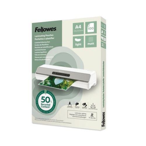 Fellowes® Laminierfolien, Format A4, Folienstärke 80 µ, Recycling-PET, transparent-matt, 100 Stück