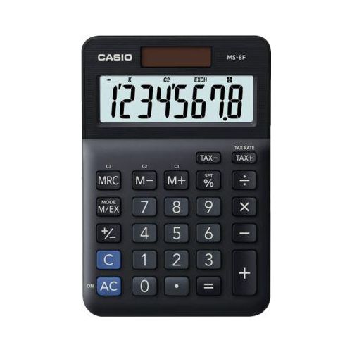 Casio Tischrechner MS-8F, 8 Stellen, LC-Display, Steuerberechnung, Gewinnermittlung, Batterie-/Solarbetrieb, B 101 x H 148,5 mm, schwarz