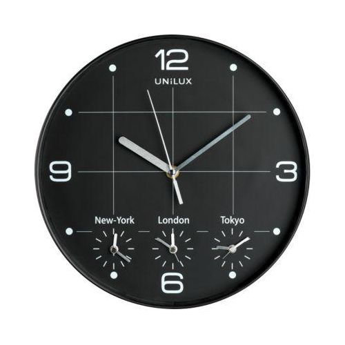 UNILUX ON TIME Wanduhr, 30,5 cm, Weltzeituhr, schwarz, inkl. 4x AA-Batterien