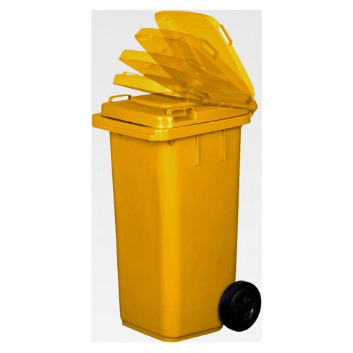 Mülltonne 120 Liter gelb mit Gummirädern für Mülltrennung und Recycling