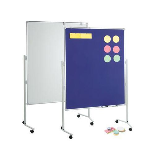 MAUL Moderationstafel Pro, Textil, blau/Whiteboard + Moderationskarten-Set mit 360 Karten und 200 Pin-Nadeln