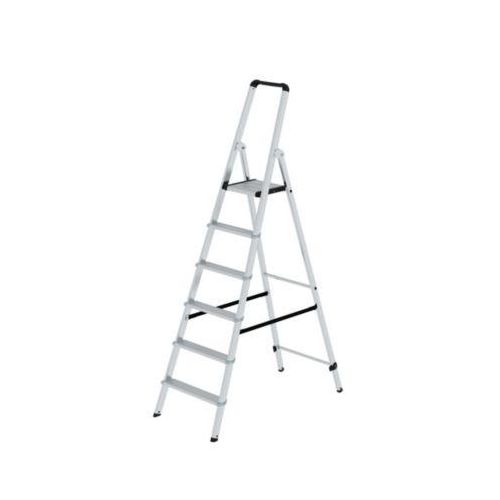 Munk Stufen-Stehleiter, Aluminium, 80 mm Stufen, max. 150 kg, rutschsicher, konische Führung, 235 mm Stufenabstand, 70° Neigung, 6 Stufen