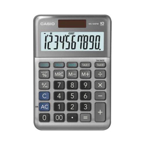 Casio Tischrechner MS-100FM, 10 Stellen, LC-Display, Steuerberechnung, Gewinnermittlung, Batterie-/Solarbetrieb, B 101 x H 148,5 mm, grau