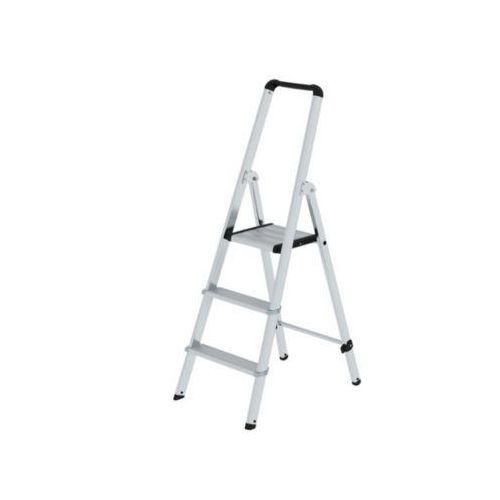Munk Stufen-Stehleiter, Aluminium, 80 mm Stufen, max. 150 kg, rutschsicher, konische Führung, 235 mm Stufenabstand, 70° Neigung, 3 Stufen