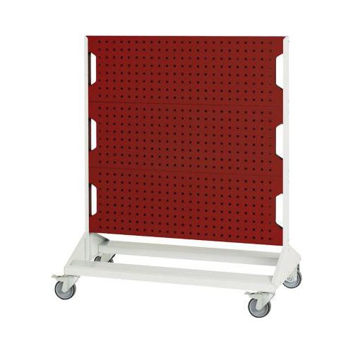Bott mobiles Lochplatten-System Perfo Rack, 6 Lochplatten, B 1000 x T 550 x H 1250 mm, Stahl, lichtgrau RAL 7035/purpurrot RAL 3004
