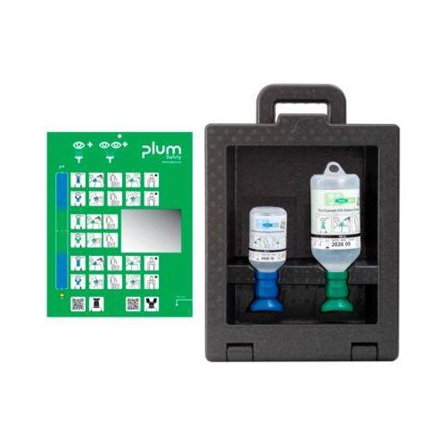 Plum iBox 2 Augen-Notfallstation Wandbox mit 200 ml pH-neutral & 500 ml 0,9 % Eyewash, ISO 13485