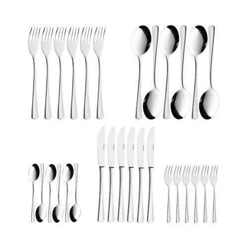 30-tlg Besteckset 6 Pers., 6 Messer, 6 Gabeln, 6 Löffel, 6 Kaffeelöffel, 6 Kuchengabeln – Edelstahl 18/10 poliert