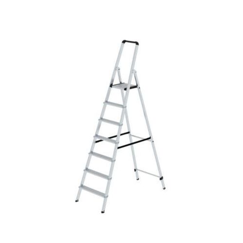 Munk Stufen-Stehleiter, Aluminium, 80 mm Stufen, max. 150 kg, rutschsicher, konische Führung, 235 mm Stufenabstand, 70° Neigung, 7 Stufen