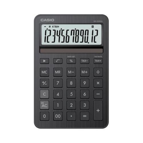 Casio Tischrechner MS-200DQ, 12 Stellen, LC-Display, Steuerberechnung, Gewinnermittlung, Batterie-/Solarbetrieb, B 101 x H 154,5 mm, schwarz