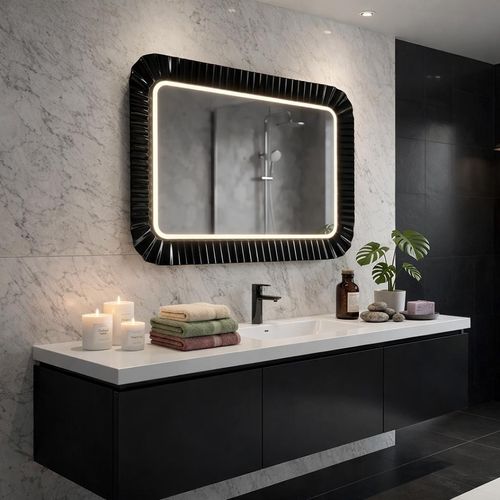 Spiegel 94x68 cm mit geschmolzenem Glasrahmen und LED-Beleuchtung