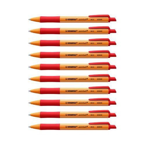 STABILO® Kugelschreiber pointball, Druckmechanik, Strichstärke 0,5 mm, 10 Stk., rot