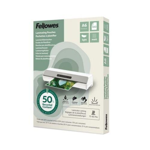 Fellowes® Laminierfolien, Format A6, Folienstärke 80 µ, Recycling-PET, transparent-matt, 100 Stück